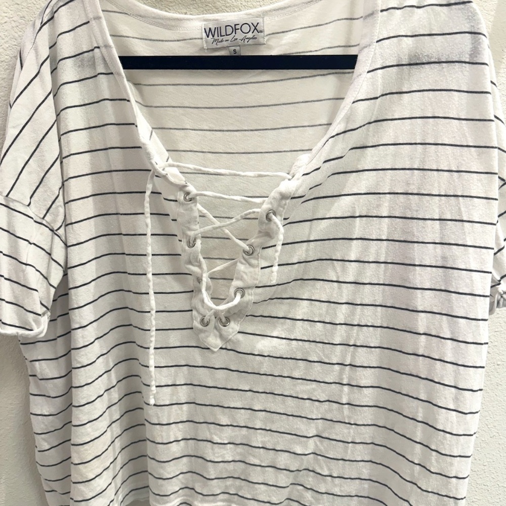 Wildfox Striped Lace-front Relaxed T-shirt